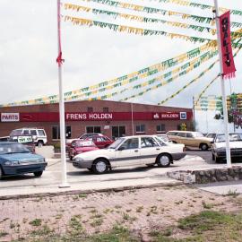 Cars in Fren's Holden car yard, Kurri Kurri, NSW, December 1987