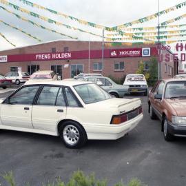 Cars in Fren's Holden car yard, Kurri Kurri, NSW, December 1987