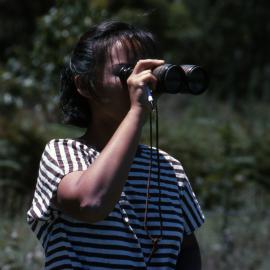 Student with binoculars - Hunter Wetlands Centre, Shortland