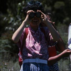 Student with binoculars - Hunter Wetlands Centre, Shortland