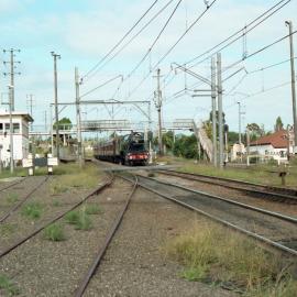 Former London & North Eastern Railway (LNER) Class A3 Locomotive 4472 'Flying Scotsman' crossing Adamstown level crossing, Adamstown, NSW.