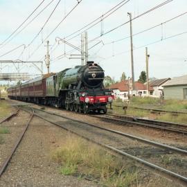 Former London & North Eastern Railway (LNER) Class A3 Locomotive 4472 'Flying Scotsman' crossing Adamstown level crossing, Adamstown, NSW.