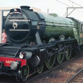 Former London & North Eastern Railway (LNER) Class A3 Locomotive 4472 'Flying Scotsman' taking on passengers at Broadmeadow Station, Broadmeadow, NSW.