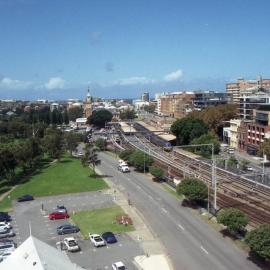Newcastle railway station and foreshore seen from Queens Wharf Tower, Newcastle, NSW
