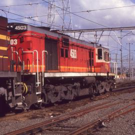 State Rail Authority 45-class Locomotive 4503 and another 45 class about to enter Broadmeadow Yard, Broadmeadow, NSW.