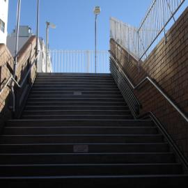 Steps to foot bridge at Civic station, Newcastle, NSW, June 2015