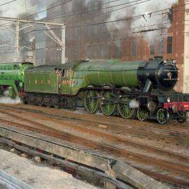 Flying Scotsman and 3801 look very impressive as they leave Newcastle, NSW, 1989