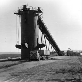 View of 200 ton loading-out bin, Wallarah Colliery, NSW