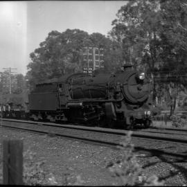 NSWGR C36, no. 3610, Belpaire firebox, hauling freight, unidentified location, mid-1950's or later.