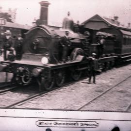 NSWGR D Class (ex-261 Class) no. 275, with the State Governor's special train, Kiama, NSW, 1893.