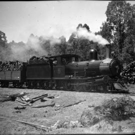 [West Australian] logging locomotive No. 62, [ex-SAR Y Class], wood-burning, hauling cut timber, image 2 of 3 [n.d.]