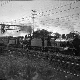 NSWGR C32 Class, no. 3321 leading no. 3293, with passenger train, unidentified location, [n.d.]