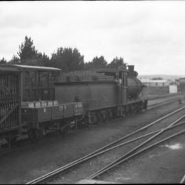 TGR CC Class, hauling open wagon A424, and two-level sheep car, Deloraine, Tas, [n.d.]