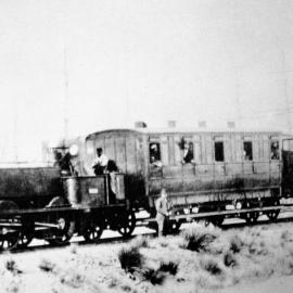 Unidentified 0-4-2ST locomotive, and passenger carriages, unidentified location, [n.d.]