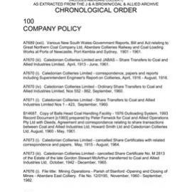 Complete Listing of Caledonian Collieries Archive Material (Chronological)