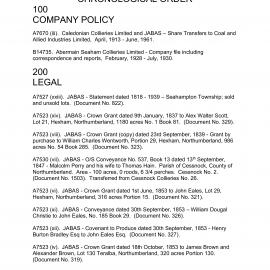 Complete Listing of J. and A. Brown and Abermain Seaham Collieries Ltd. (JABAS) Archive Material (Chronological)