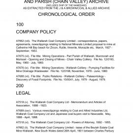 Complete Listing of Wallarah Archive Material (Chronological)