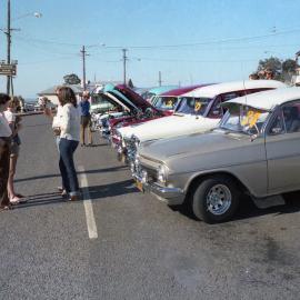 Cars, Lang Street, 75th Anniversary celebrations, Kurri Kurri, NSW, October 1979