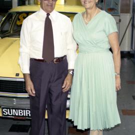Mr and Mrs Fren in their Holden dealership, Kurri Kurri, NSW, Australia, [1970s]