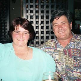 Mr. John Freund with an unidentified woman at a TUNCALT function, the University of Newcastle, Australia - 1992