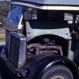 DGT Leyland OPD2-1 2686, bonnet lifted - terminus, Grayson Avenue, Kotara, NSW, 15 July 1972