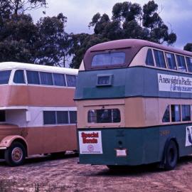 Unknown owner AEC Regent HBB-091 (xDRT&T 1650), David Wilson Leyland Unregistered x2484, Highway, north of Peats Ridge, NSW, 21 December 1974