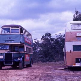 Unknown owner AEC Regent HBB-091 (xDRT&T 1650), David Wilson Leyland Unregistered x2484, Highway, north of Peats Ridge, NSW, 21 December 1974