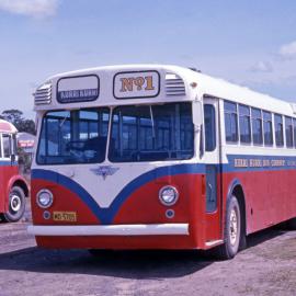 Rover Motors AEC Regal IVs MO-5705 (1) (x MTT Adelaide 640), MO-4294 (11), depot yard, Kurri Kurri, NSW, 19 October 1975
