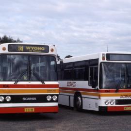 Busways Scania K92 1199 (186), Mercedes O405 MO-2141 (194), depot yard, Charmhaven, NSW, 16 August 2003
