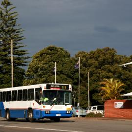 STA Mercedes O405 MK V 3361 outside depot in Denison Street, Hamilton, NSW, 6 August 2013