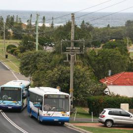 STA Mercedes O405, 3405, Volvo B10BLE 3877, Beach Road, Redhead, NSW, 16 November 2013