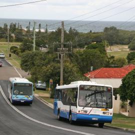 STA Mercedes O405, 3405, Volvo B10BLE 3877, Beach Road, Redhead, NSW, 16 November 2013