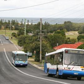 STA Mercedes O405, 3405, Volvo B10BLE 3877, Beach Road, Redhead, NSW, 16 November 2013