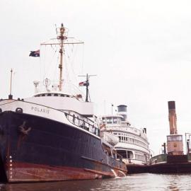 Ocean Tug Polaris, Showboat Sydney Queen, vehicular ferry Lurgurena at Port Waratah, Newcastle, NSW, 27 December 1971