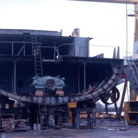 A half of the hull of Lady Wakehurst or Lady Northcott at Carrington Slipways, NSW, 20 May 1974