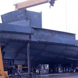A half of the hull of Lady Wakehurst or Lady Northcott at Carrington Slipways, NSW, 20 May 1974