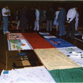 Members of the public view the AIDS Memorial Quilt; City Hall Newcastle