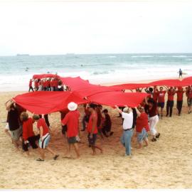 Giant red ribbon, World AIDS Day, Newcastle Beach