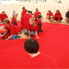 Giant red ribbon, World AIDS Day, Newcastle Beach