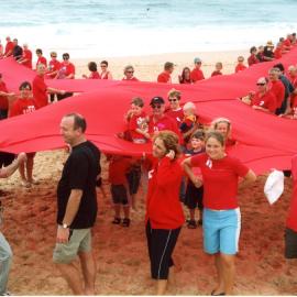 Giant red ribbon, World AIDS Day, Newcastle Beach