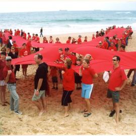 Giant red ribbon, World AIDS Day, Newcastle Beach