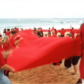 Giant red ribbon, World AIDS Day, Newcastle Beach