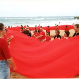 Giant red ribbon, World AIDS Day, Newcastle Beach