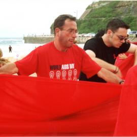 Giant red ribbon, World AIDS Day, Newcastle Beach