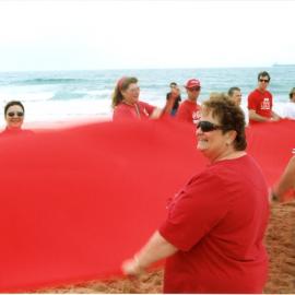 Giant red ribbon, World AIDS Day, Newcastle Beach