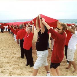 Giant red ribbon, World AIDS Day, Newcastle Beach