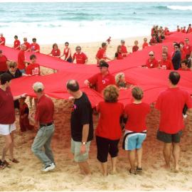 Giant red ribbon, World AIDS Day, Newcastle Beach