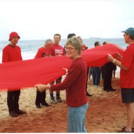 Giant red ribbon, World AIDS Day, Newcastle Beach