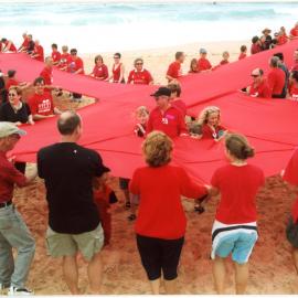 Giant red ribbon, World AIDS Day, Newcastle Beach