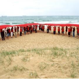 Giant red ribbon, World AIDS Day, Newcastle Beach